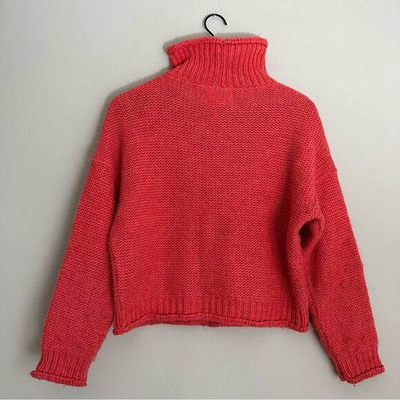 ANTHROPOLOGIE Lottie sweater coral mock neck chunky knit cropped sweater - Picture 6 of 7